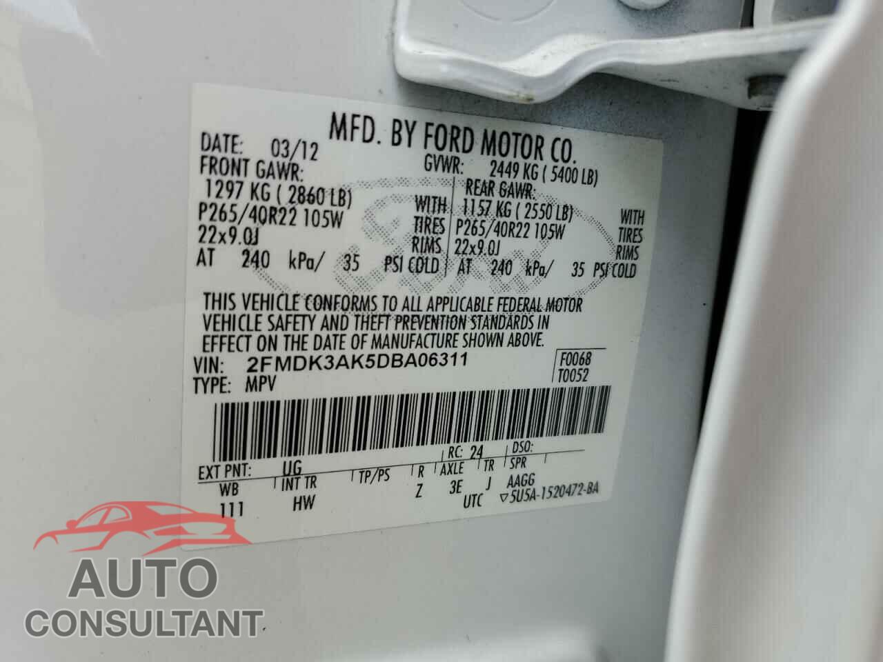 FORD EDGE 2013 - 2FMDK3AK5DBA06311
