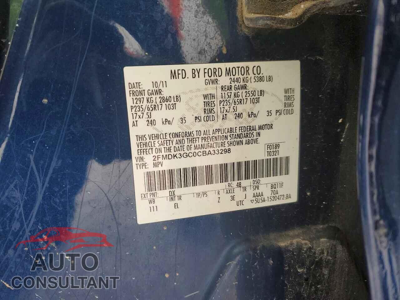 FORD EDGE 2012 - 2FMDK3GC0CBA33298