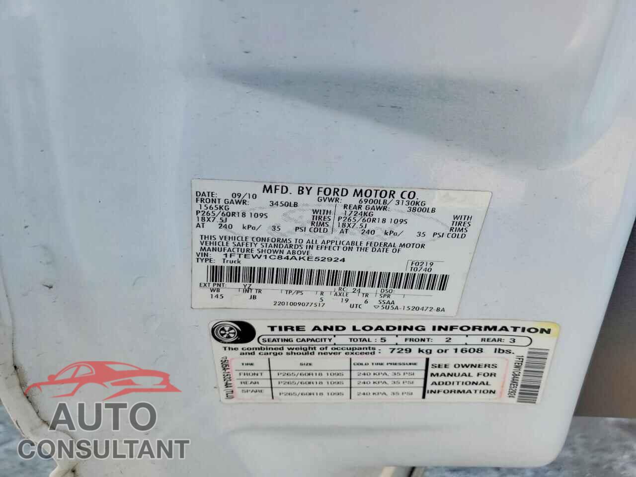 FORD F150 2010 - 1FTEW1C84AKE52924