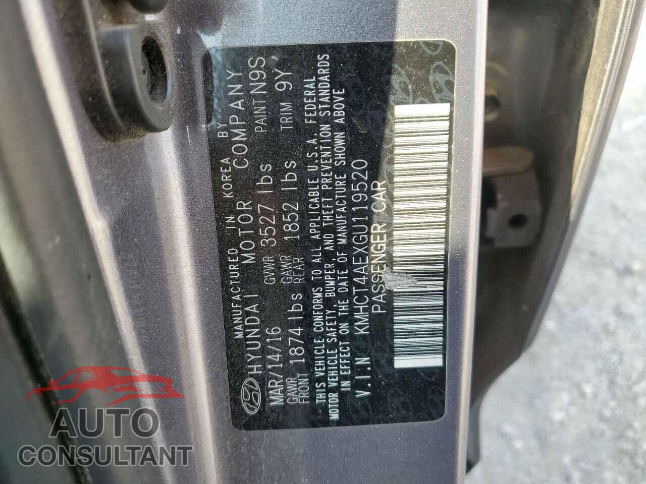 HYUNDAI ACCENT 2016 - KMHCT4AEXGU119520
