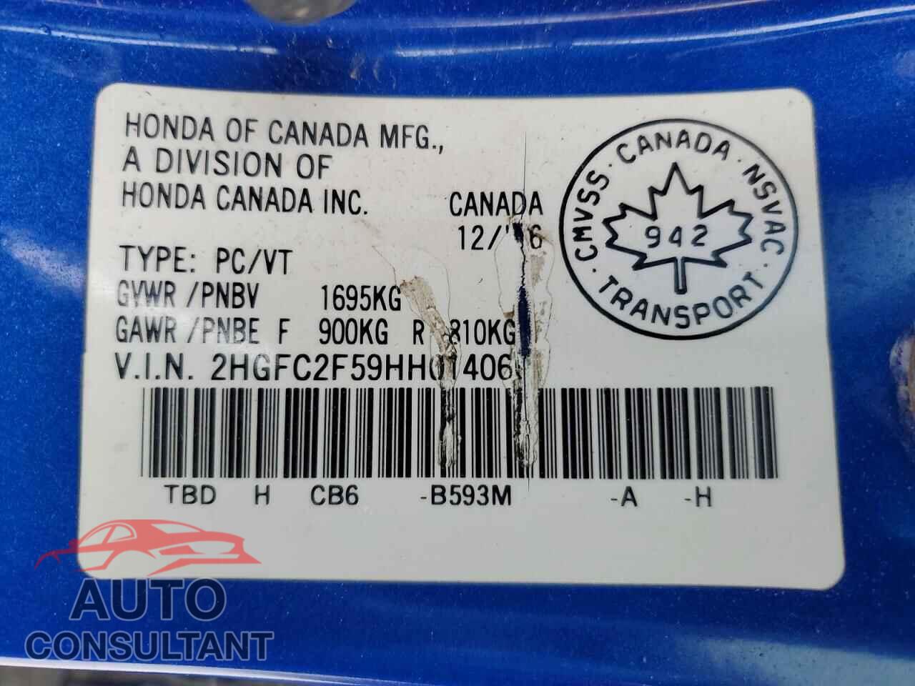 HONDA CIVIC 2017 - 2HGFC2F59HH014066