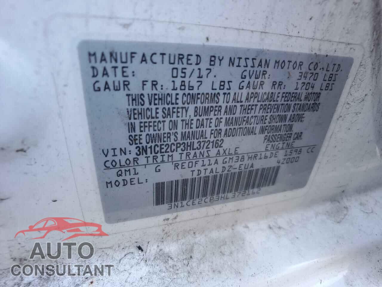 NISSAN VERSA 2017 - 3N1CE2CP3HL372162
