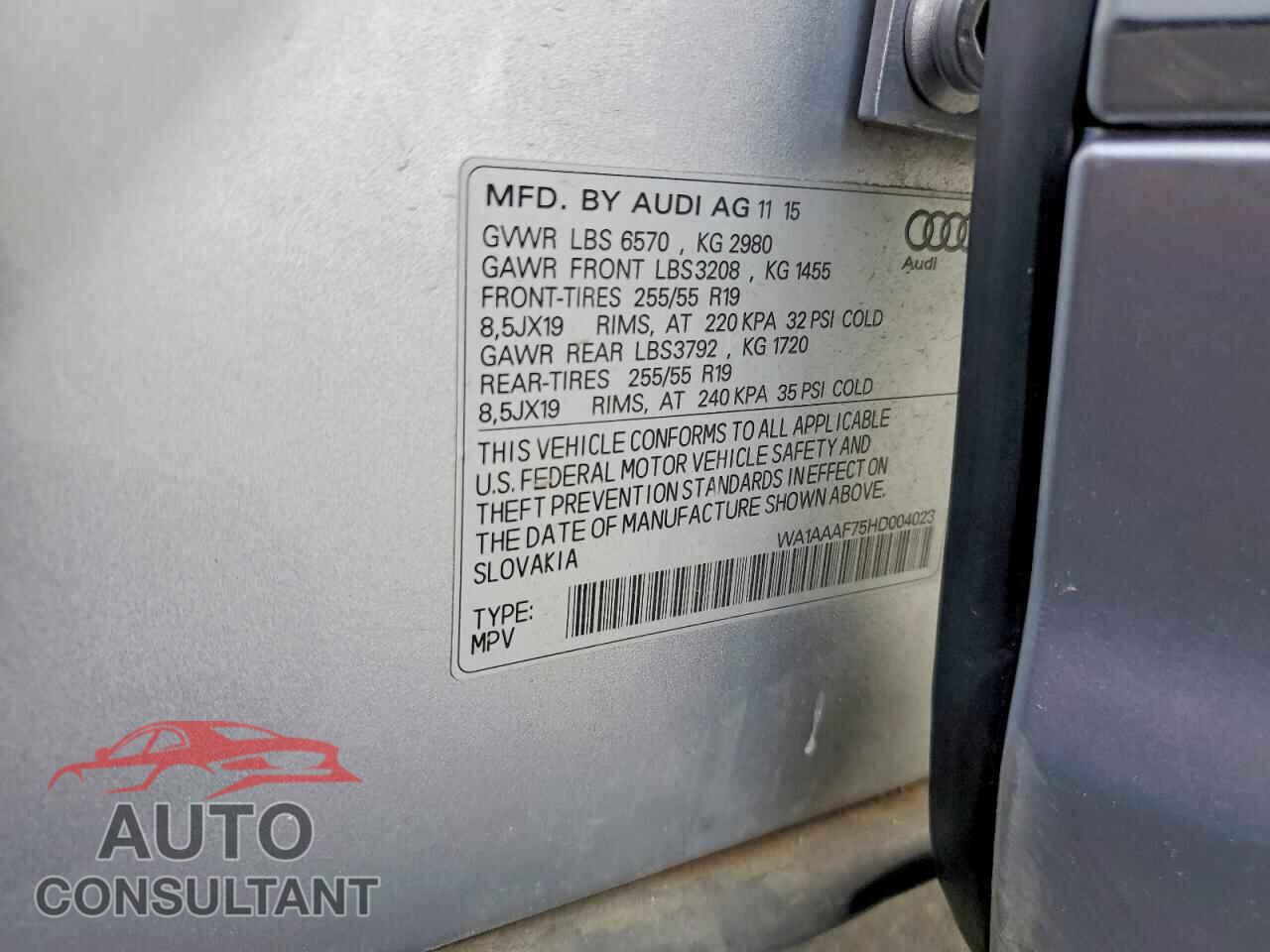 AUDI Q7 2017 - WA1AAAF75HD004023