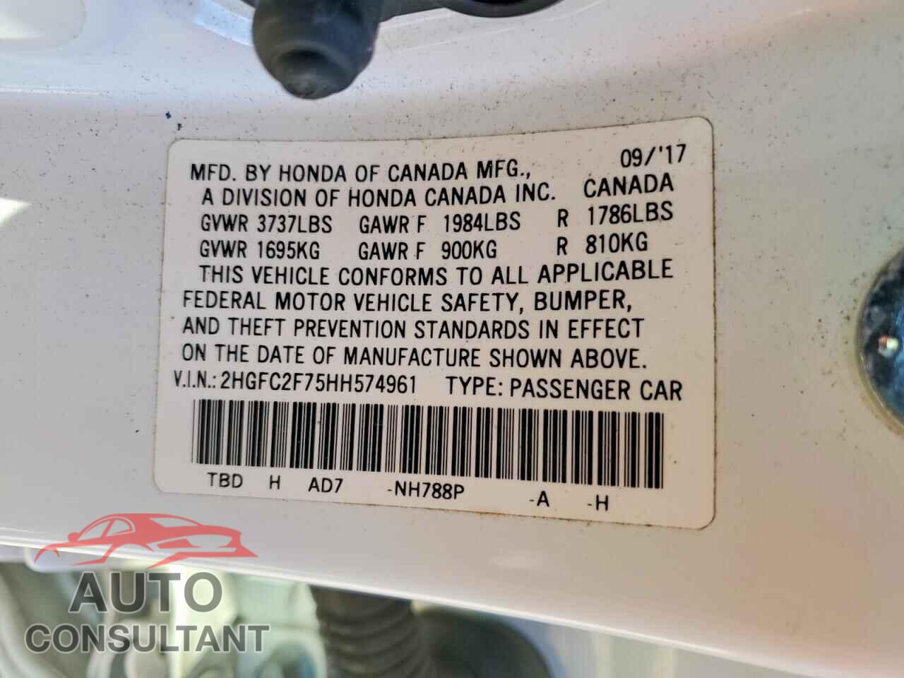 HONDA CIVIC 2017 - 2HGFC2F75HH574961