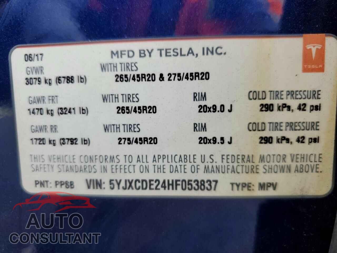 TESLA MODEL X 2017 - 5YJXCDE24HF053837