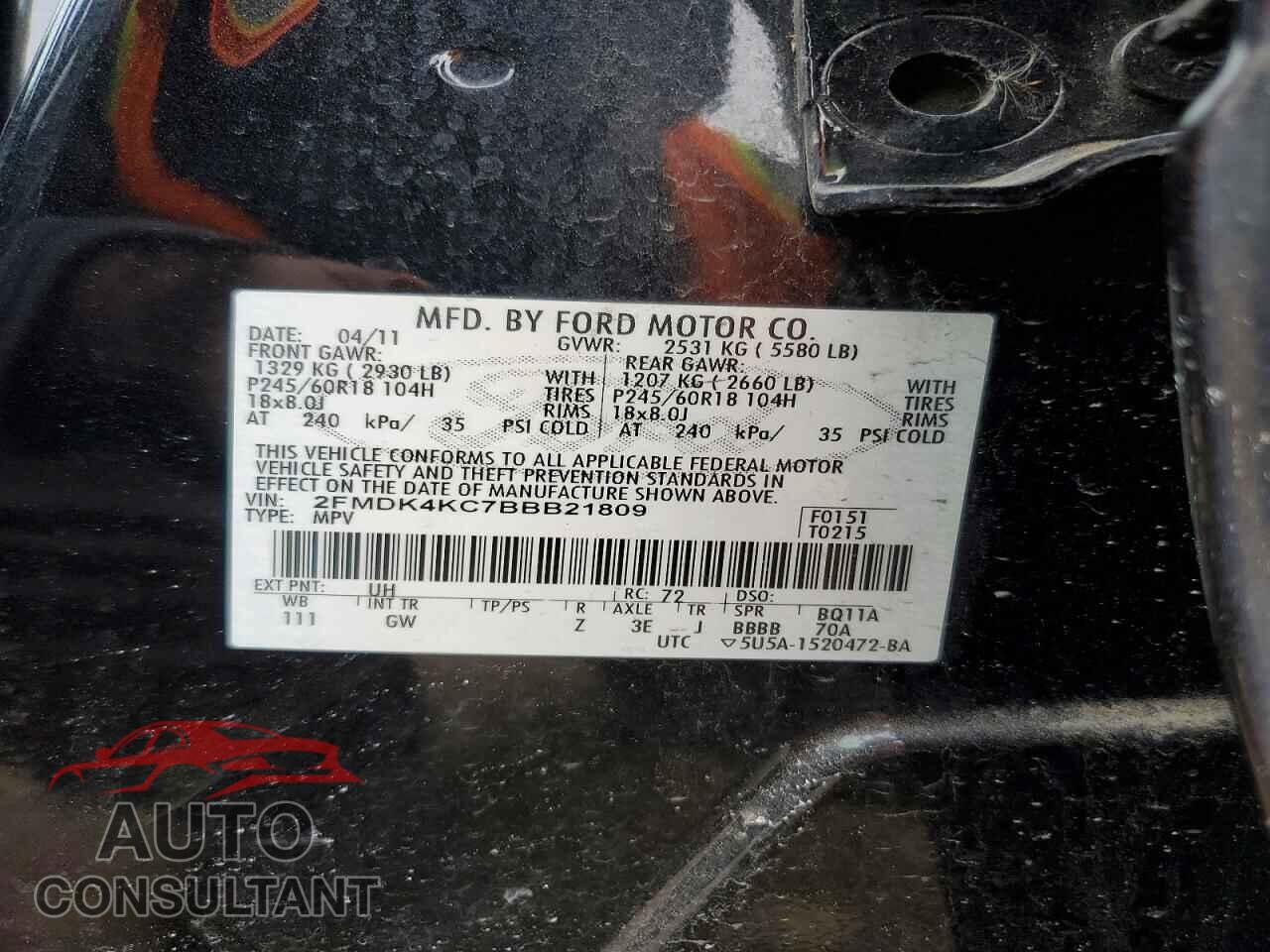 FORD EDGE 2011 - 2FMDK4KC7BBB21809