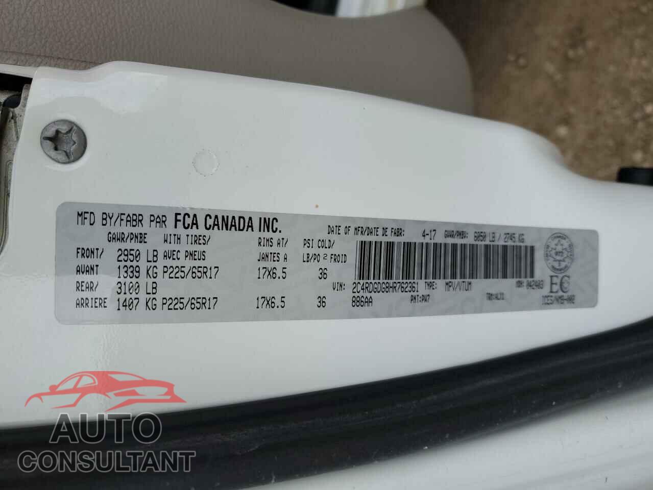 DODGE CARAVAN 2017 - 2C4RDGDG8HR762361