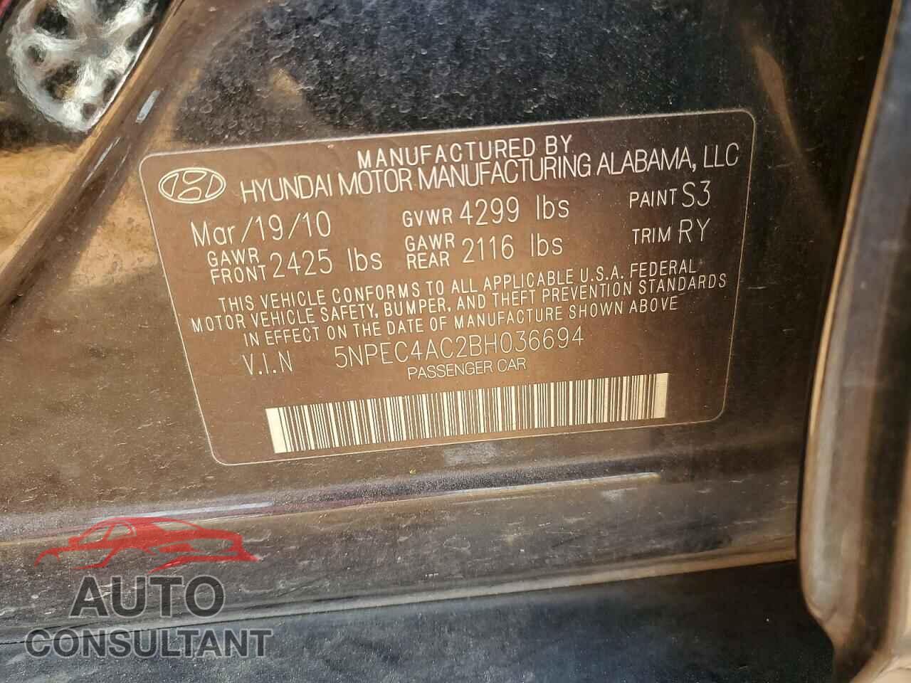 HYUNDAI SONATA 2011 - 5NPEC4AC2BH036694