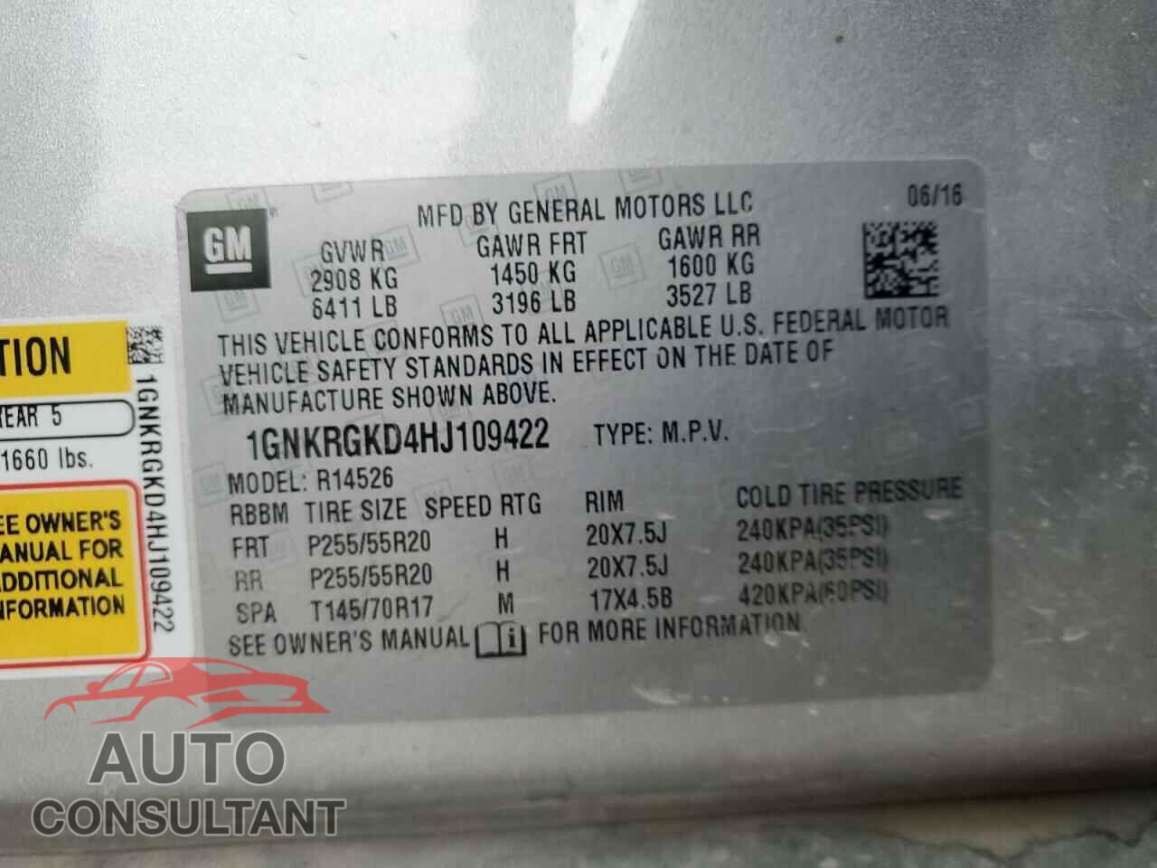 CHEVROLET TRAVERSE 2017 - 1GNKRGKD4HJ109422