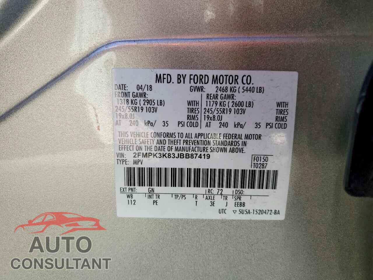 FORD EDGE 2018 - 2FMPK3K83JBB87419