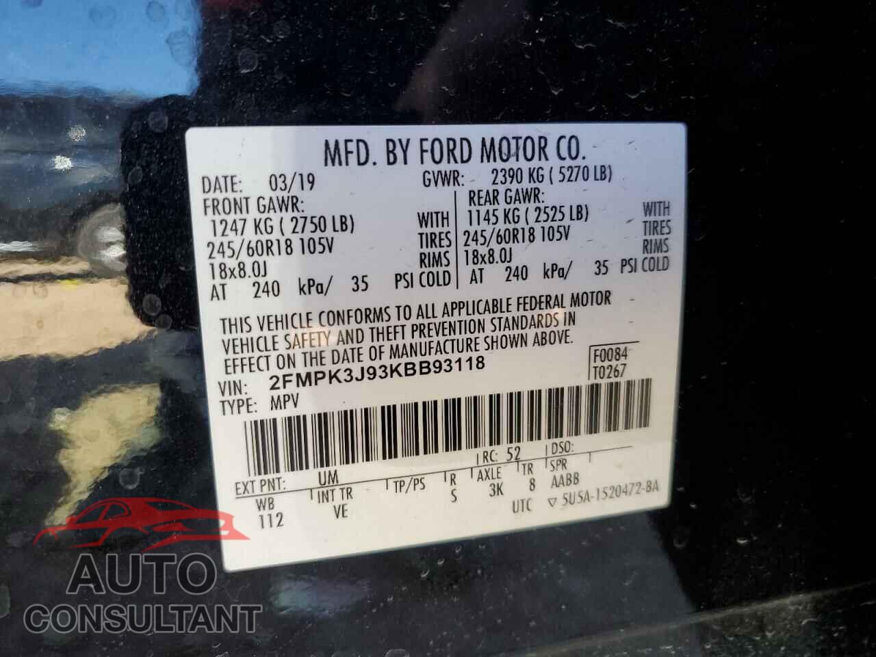 FORD EDGE 2019 - 2FMPK3J93KBB93118