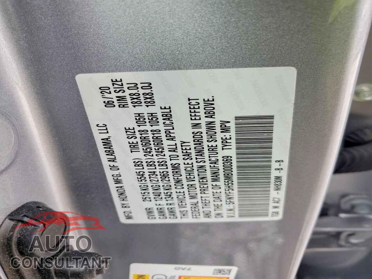 HONDA PILOT 2021 - 5FNYF5H55MB000369