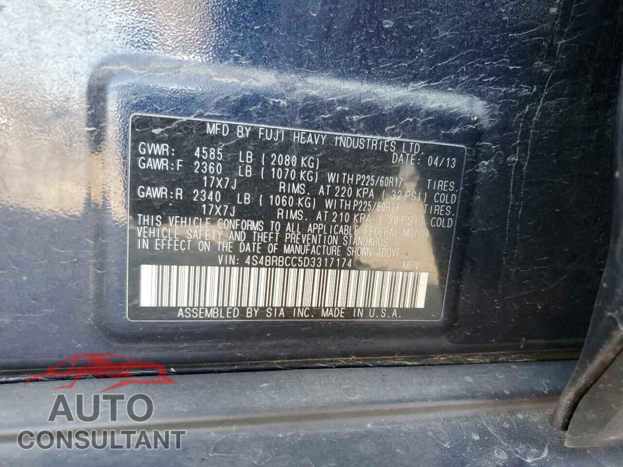 SUBARU OUTBACK 2013 - 4S4BRBCC5D3317174