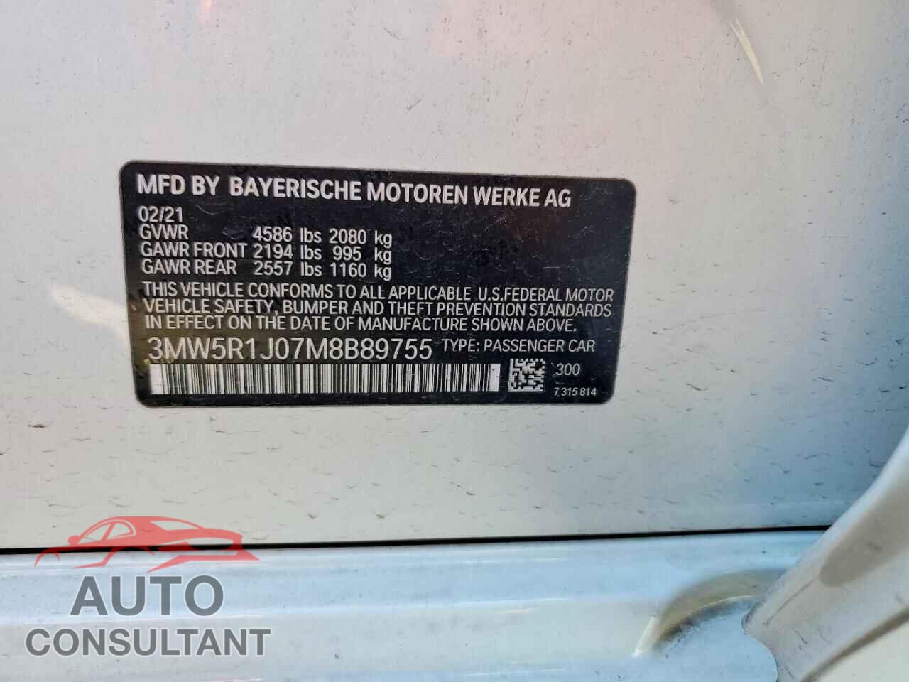 BMW 330I 2021 - 3MW5R1J07M8B89755