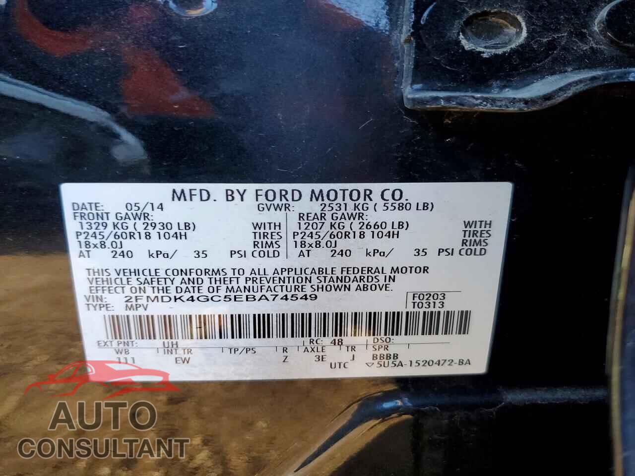 FORD EDGE 2014 - 2FMDK4GC5EBA74549