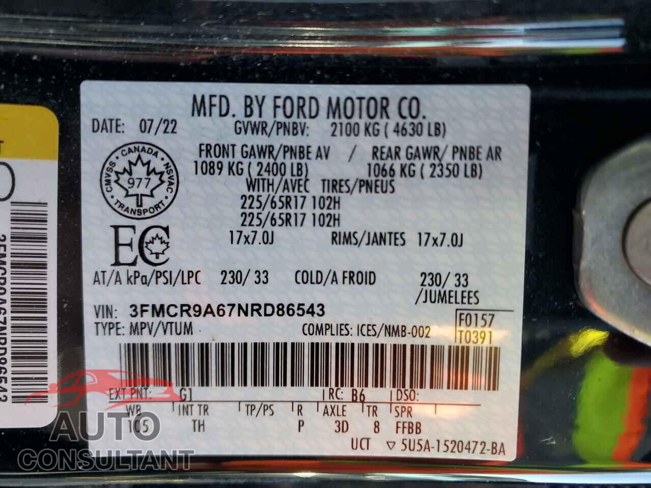 FORD BRONCO 2022 - 3FMCR9A67NRD86543