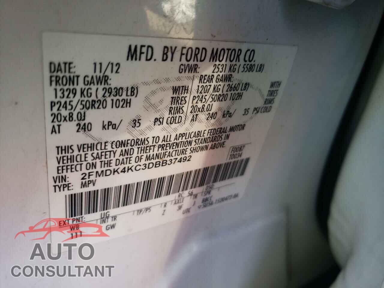 FORD EDGE 2013 - 2FMDK4KC3DBB37492