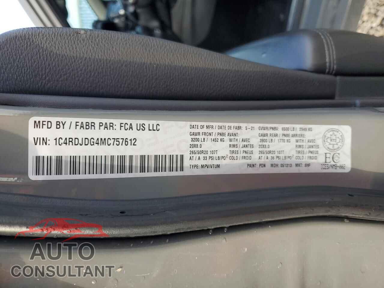 DODGE DURANGO 2021 - 1C4RDJDG4MC757612