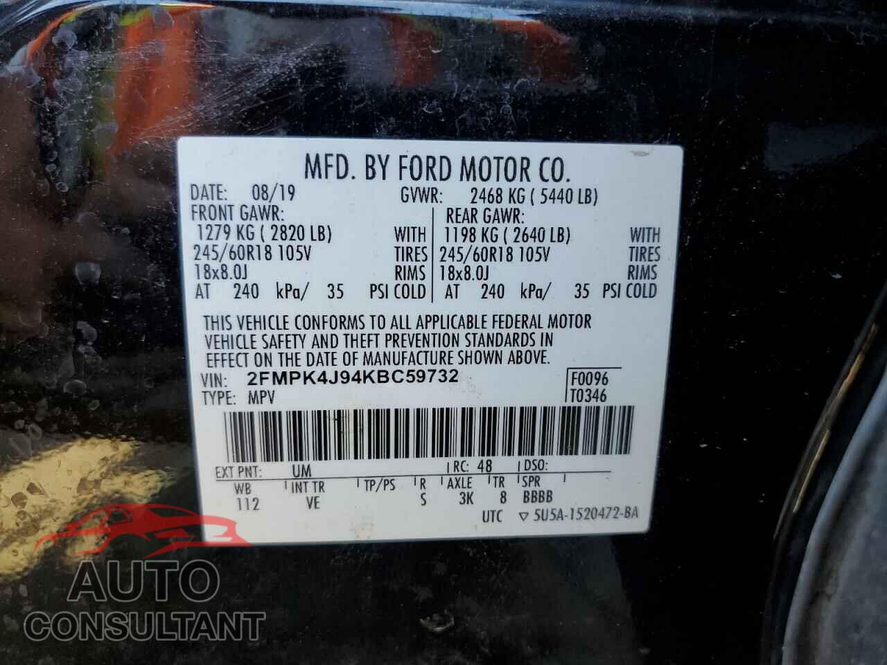 FORD EDGE 2019 - 2FMPK4J94KBC59732