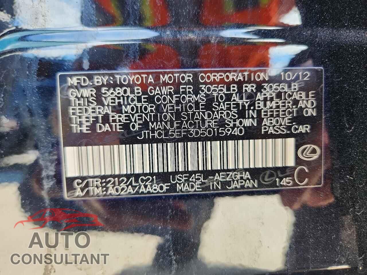 LEXUS LS460 2013 - JTHCL5EF3D5015940