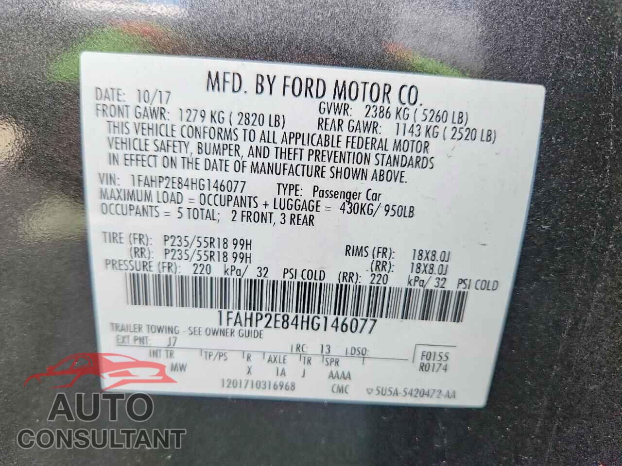 FORD TAURUS 2017 - 1FAHP2E84HG146077
