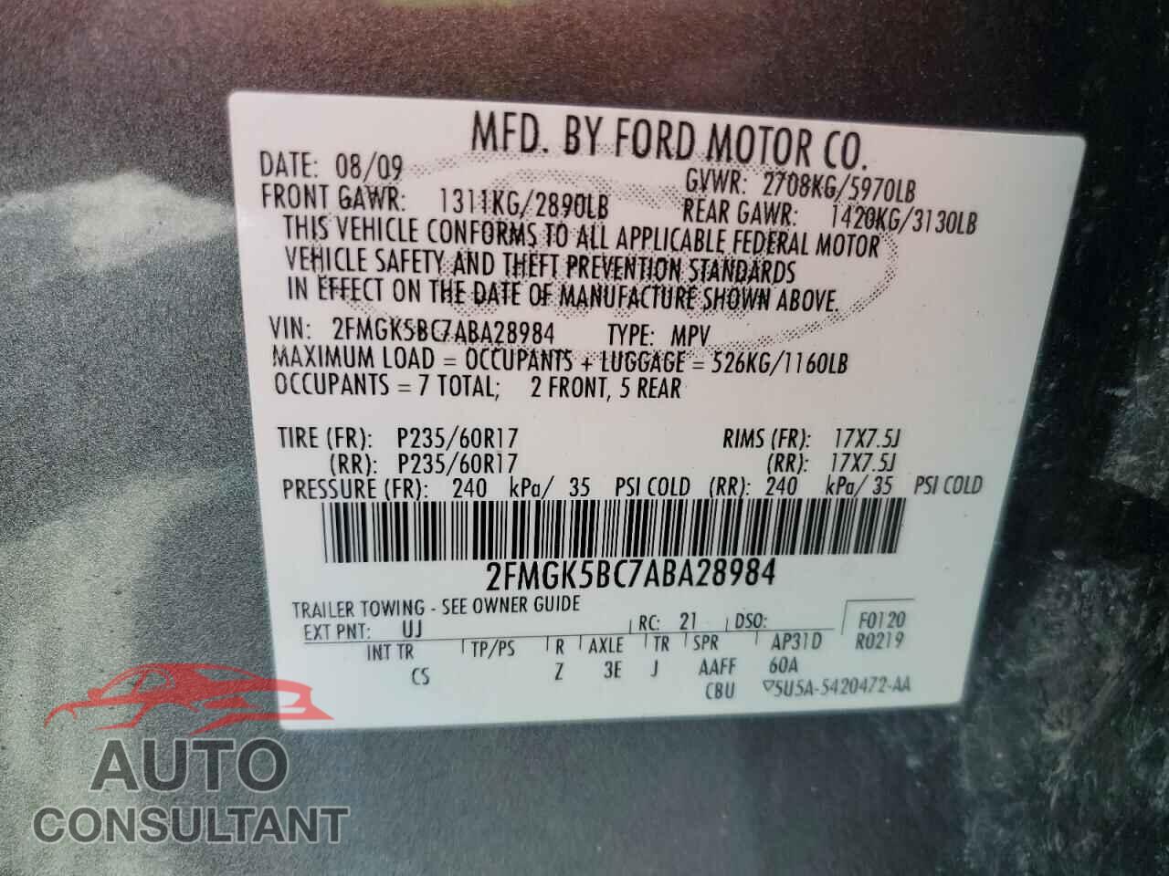 FORD FLEX 2010 - 2FMGK5BC7ABA28984