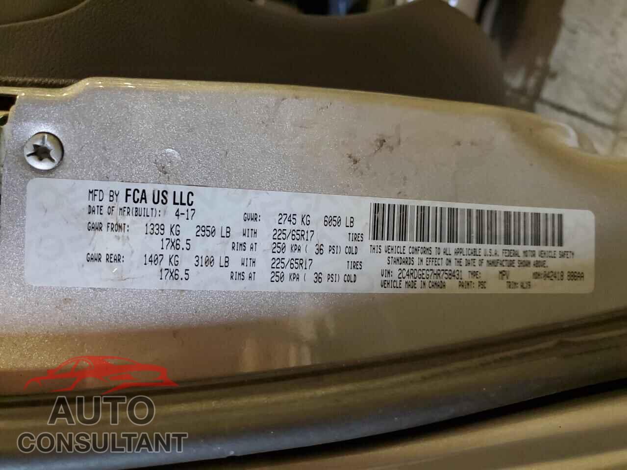 DODGE CARAVAN 2017 - 2C4RDGEG7HR758431