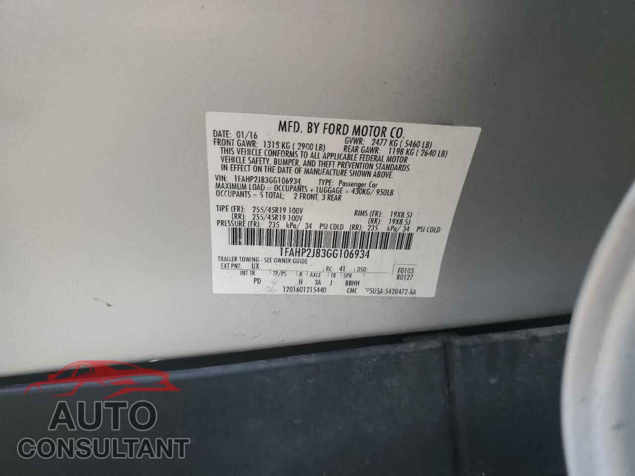 FORD TAURUS 2016 - 1FAHP2J83GG106934