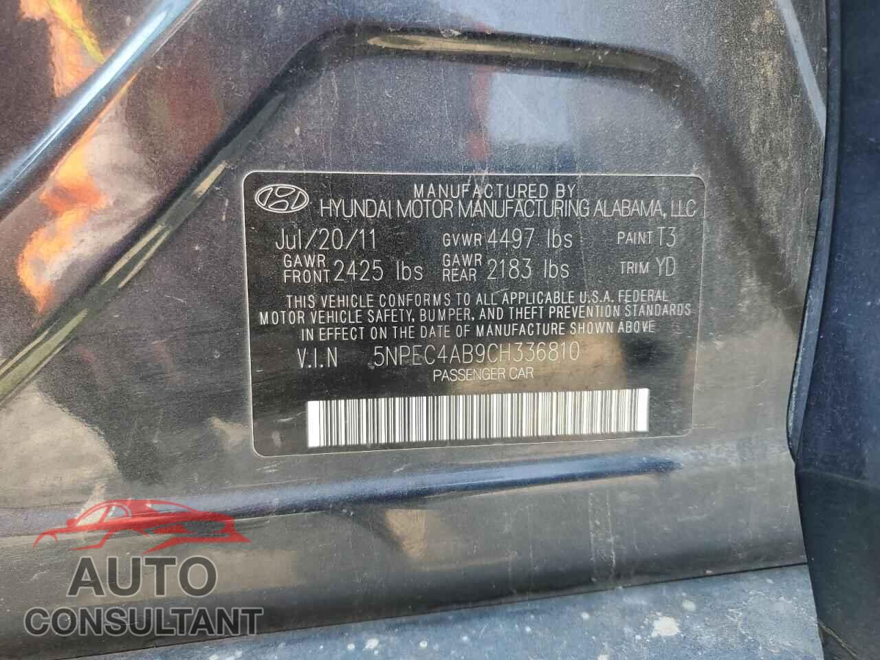 HYUNDAI SONATA 2012 - 5NPEC4AB9CH336810