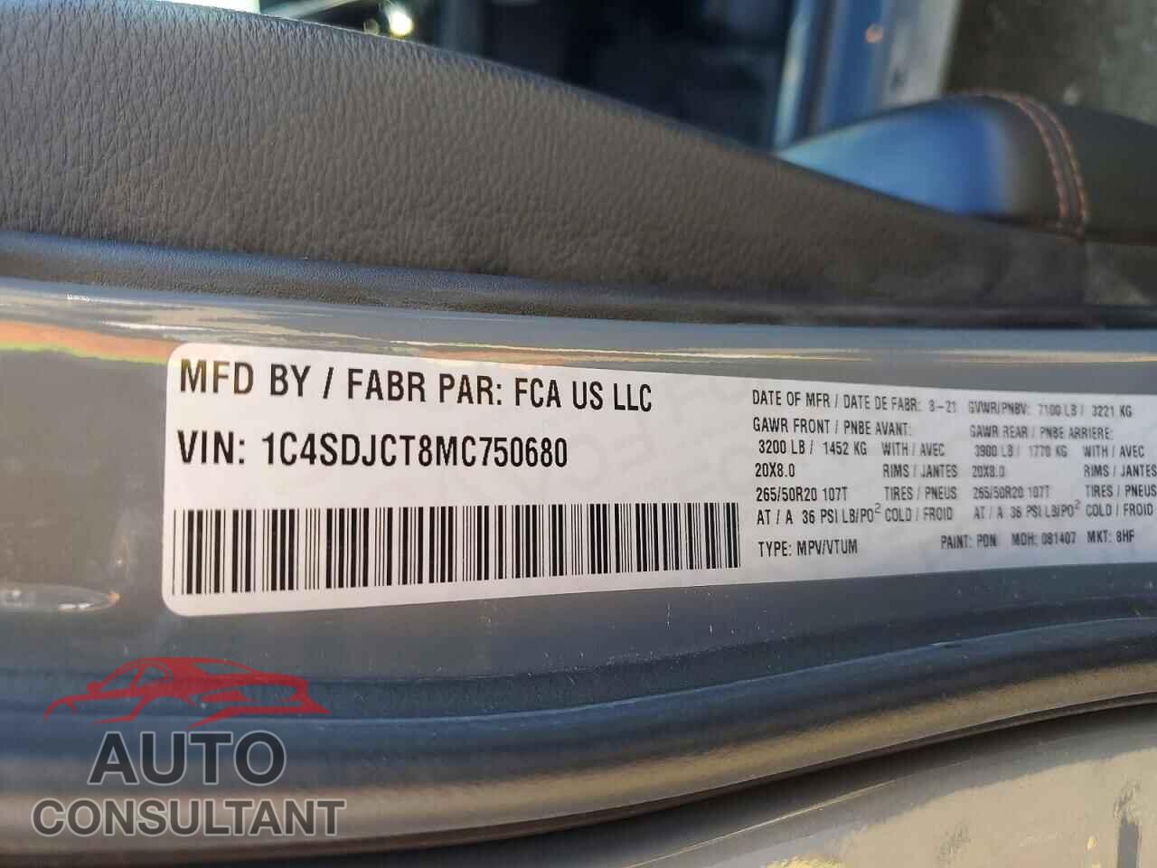 DODGE DURANGO 2021 - 1C4SDJCT8MC750680