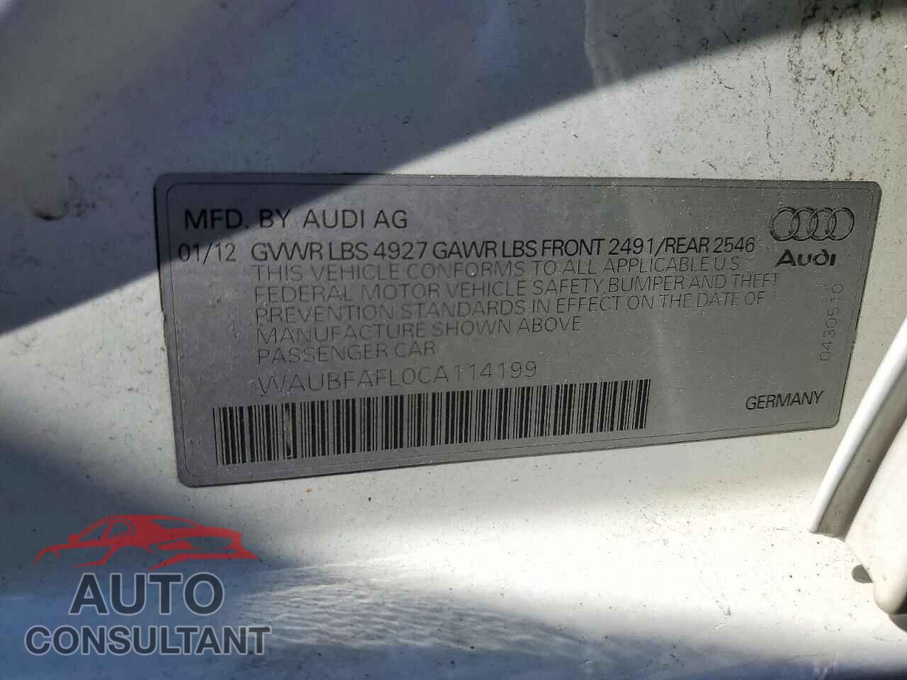 AUDI A4 2012 - WAUBFAFL0CA114199