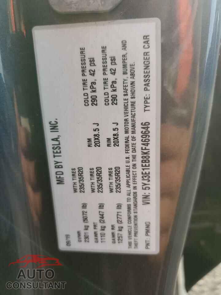TESLA MODEL 3 2019 - 5YJ3E1EB8KF469646