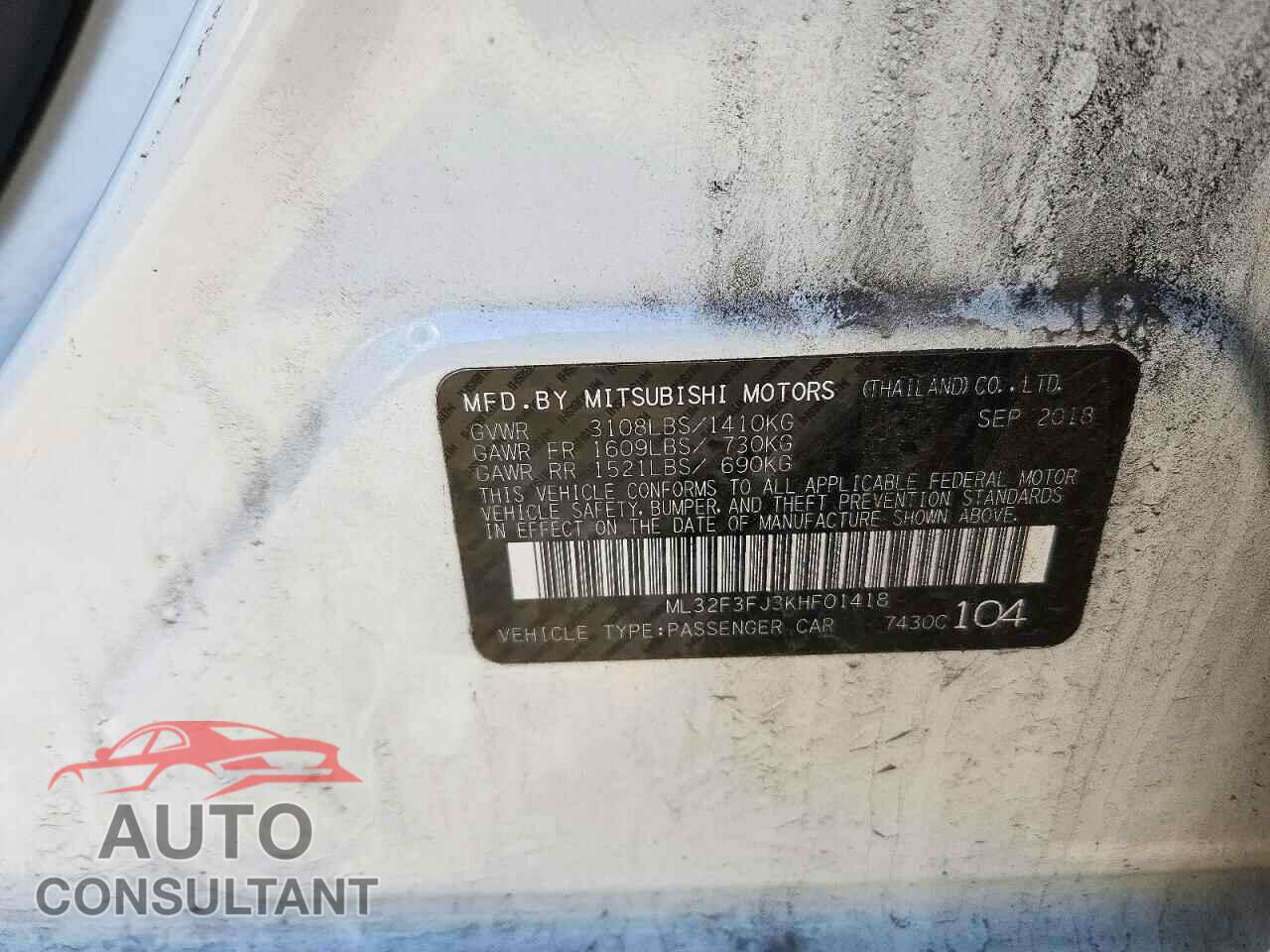 MITSUBISHI MIRAGE 2019 - ML32F3FJ3KHF01418