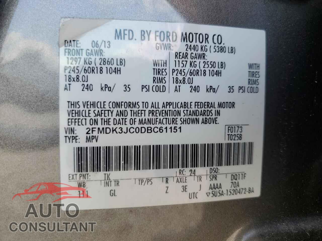 FORD EDGE 2013 - 2FMDK3JC0DBC61151