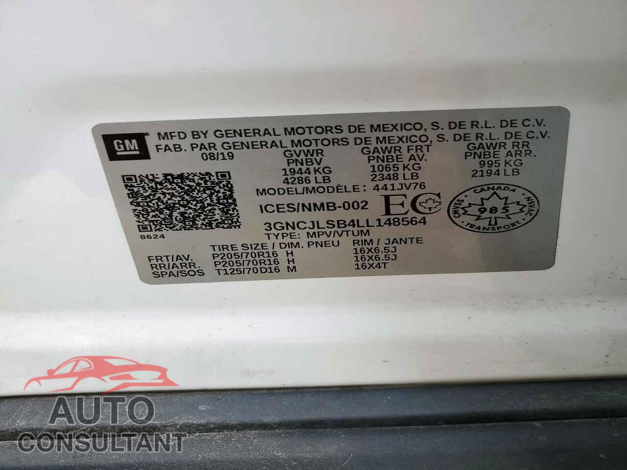 CHEVROLET TRAX 2020 - 3GNCJLSB4LL148564
