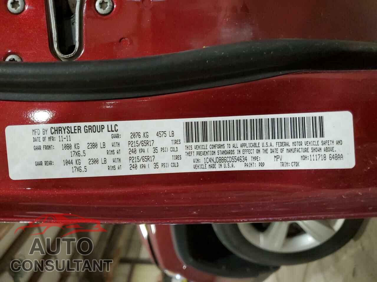 JEEP COMPASS 2012 - 1C4NJDBB6CD554634