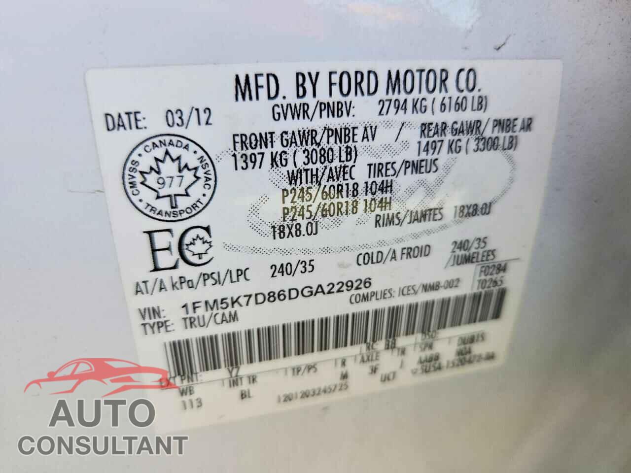 FORD EXPLORER 2013 - 1FM5K7D86DGA22926