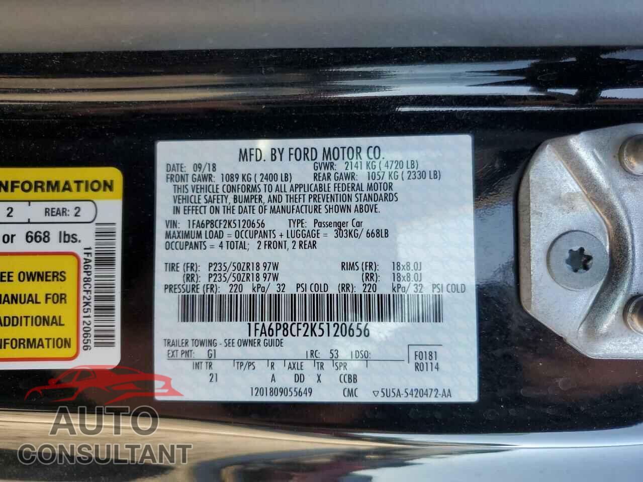 FORD MUSTANG 2019 - 1FA6P8CF2K5120656