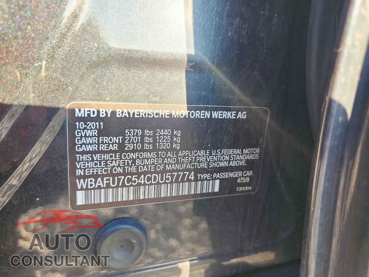 BMW 5 SERIES 2012 - WBAFU7C54CDU57774