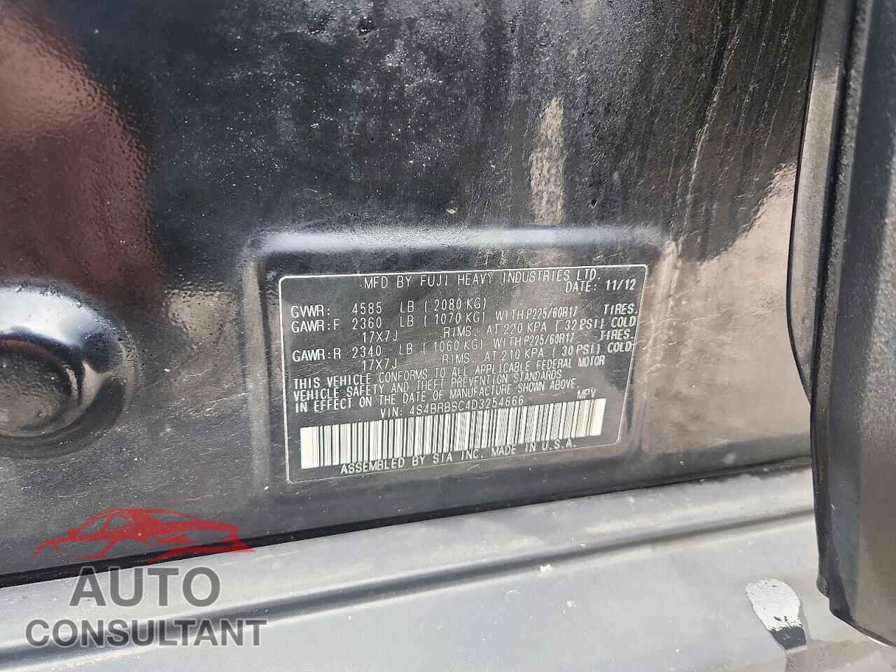 SUBARU OUTBACK 2013 - 4S4BRBSC4D3254666