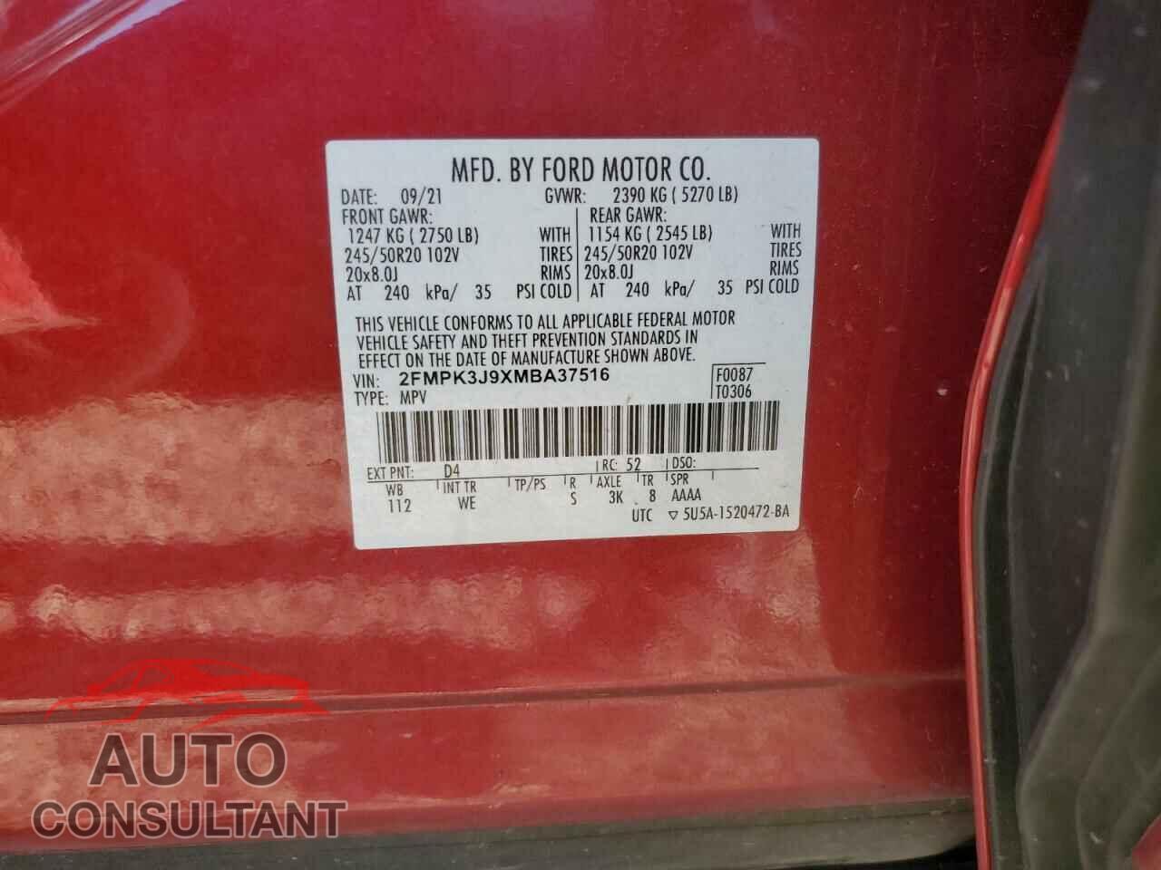 FORD EDGE 2021 - 2FMPK3J9XMBA37516