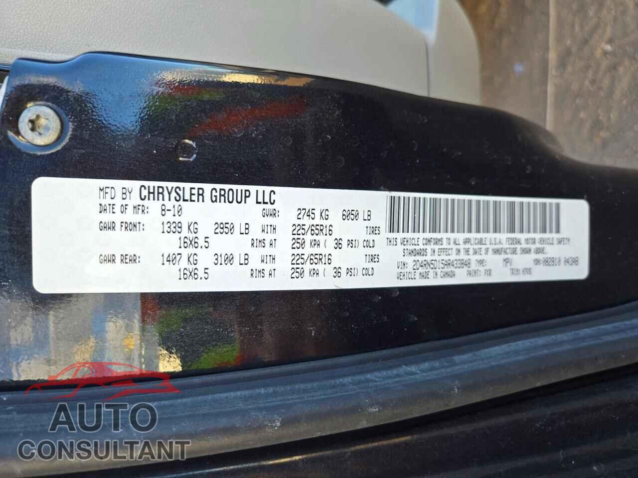 DODGE CARAVAN 2010 - 2D4RN5D15AR433848