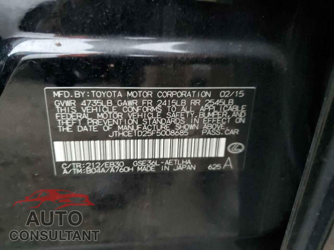LEXUS IS 2015 - JTHCE1D25F5008685