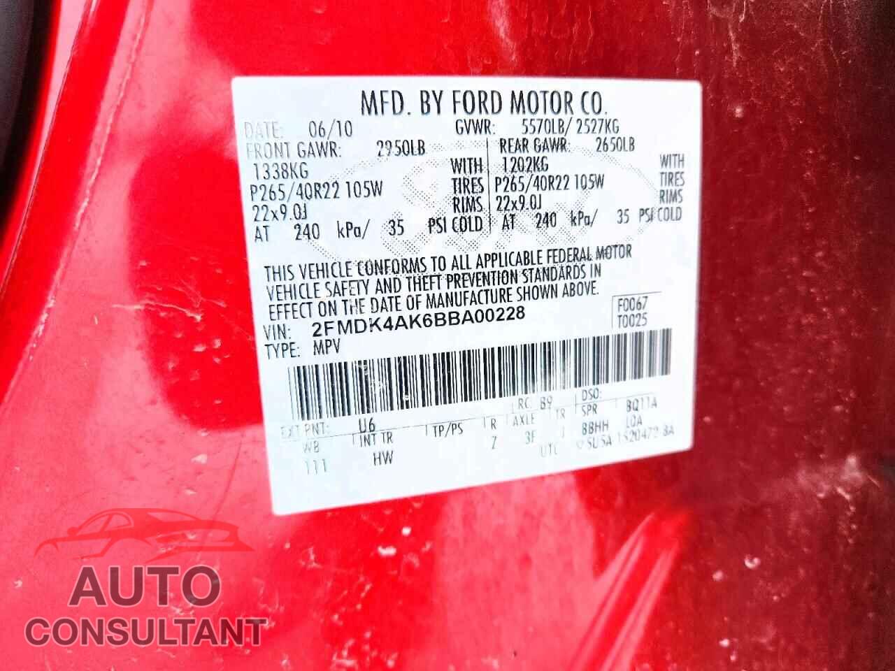 FORD EDGE 2011 - 2FMDK4AK6BBA00228