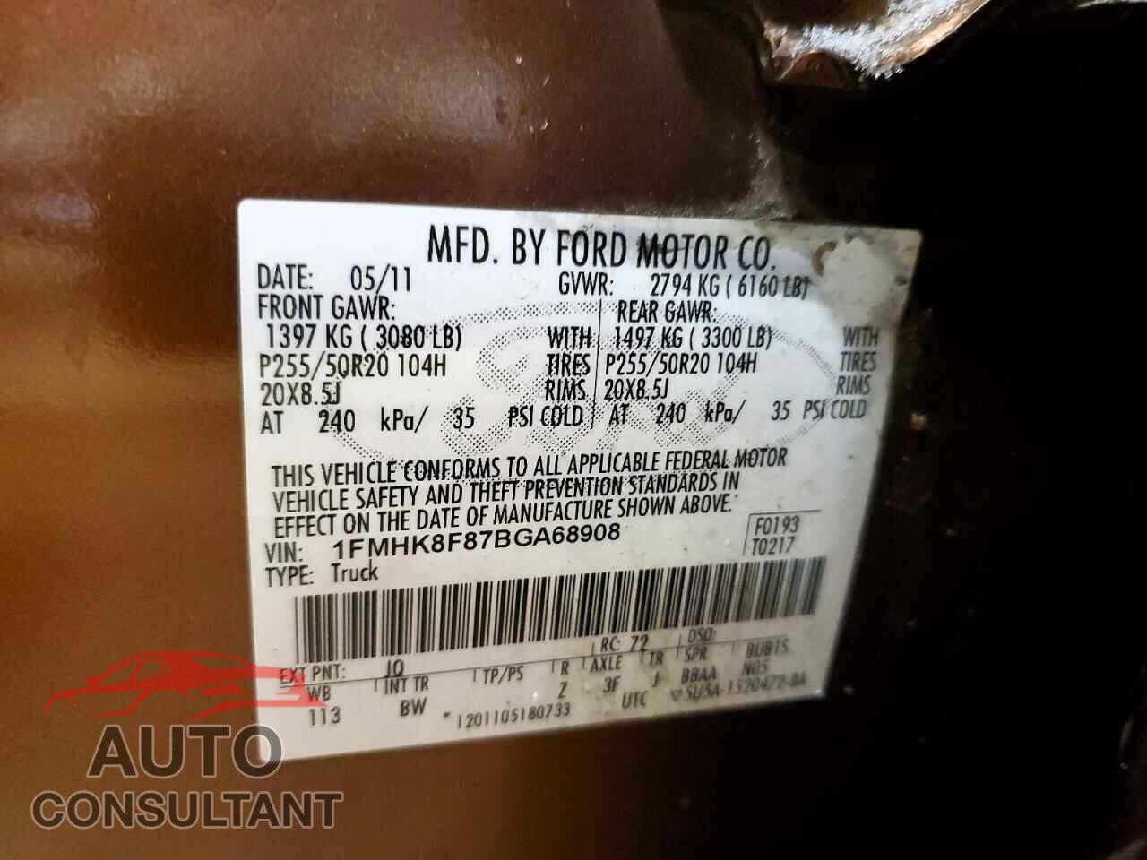 FORD EXPLORER 2011 - 1FMHK8F87BGA68908