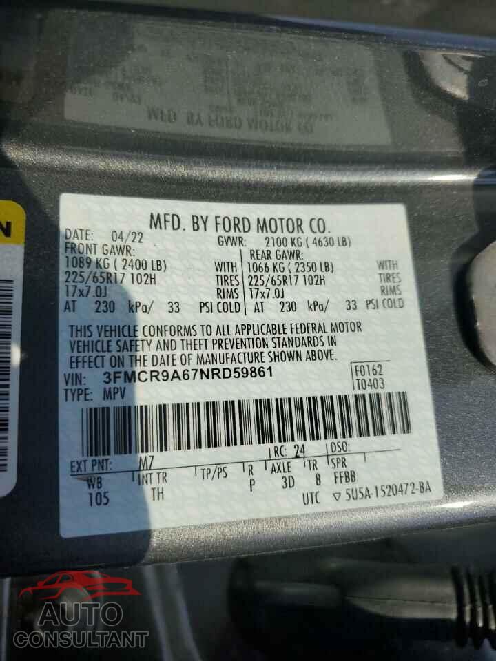 FORD BRONCO 2022 - 3FMCR9A67NRD59861