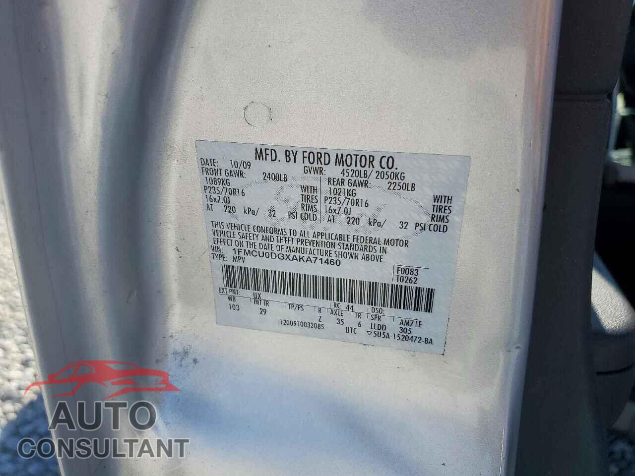 FORD ESCAPE 2010 - 1FMCU0DGXAKA71460