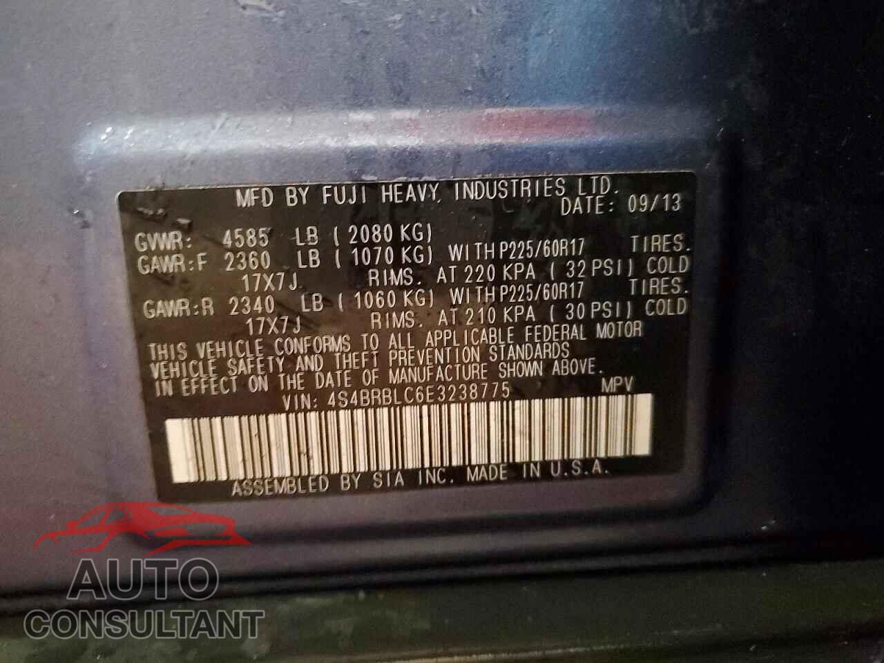 SUBARU OUTBACK 2014 - 4S4BRBLC6E3238775