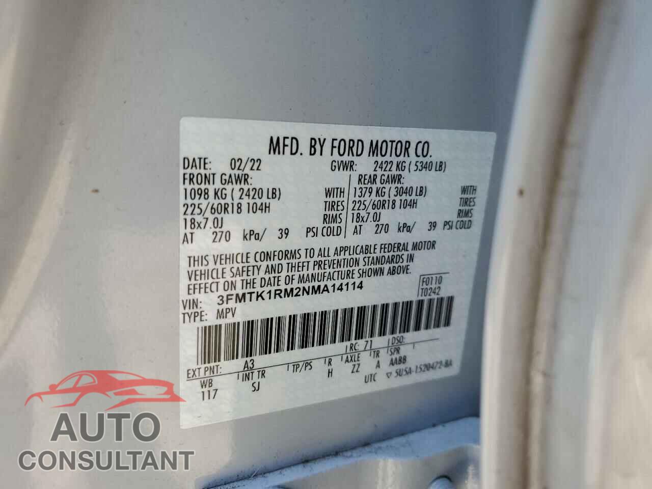 FORD MUSTANG 2022 - 3FMTK1RM2NMA14114