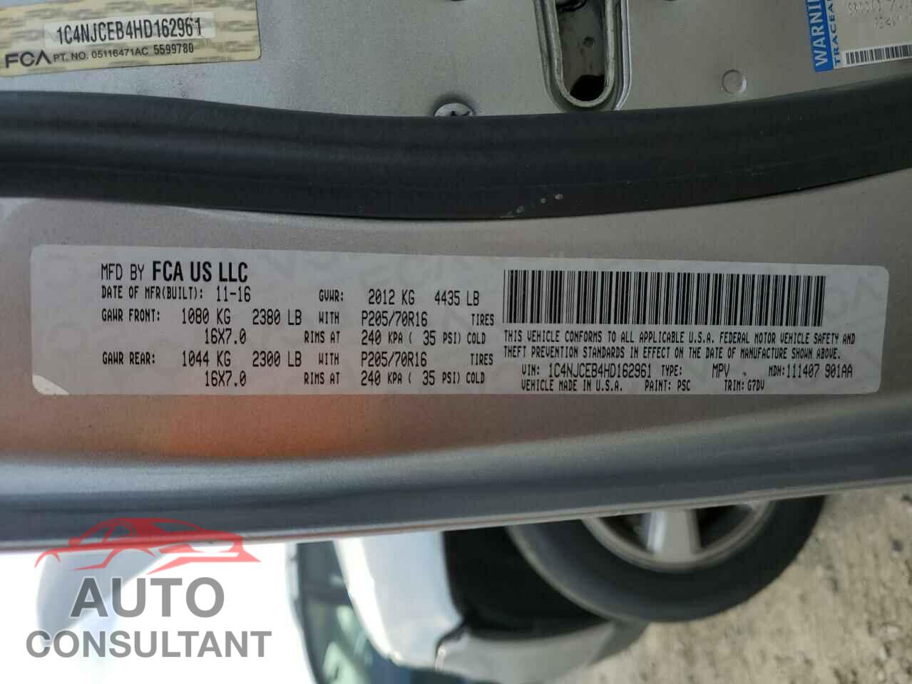 JEEP COMPASS 2017 - 1C4NJCEB4HD162961